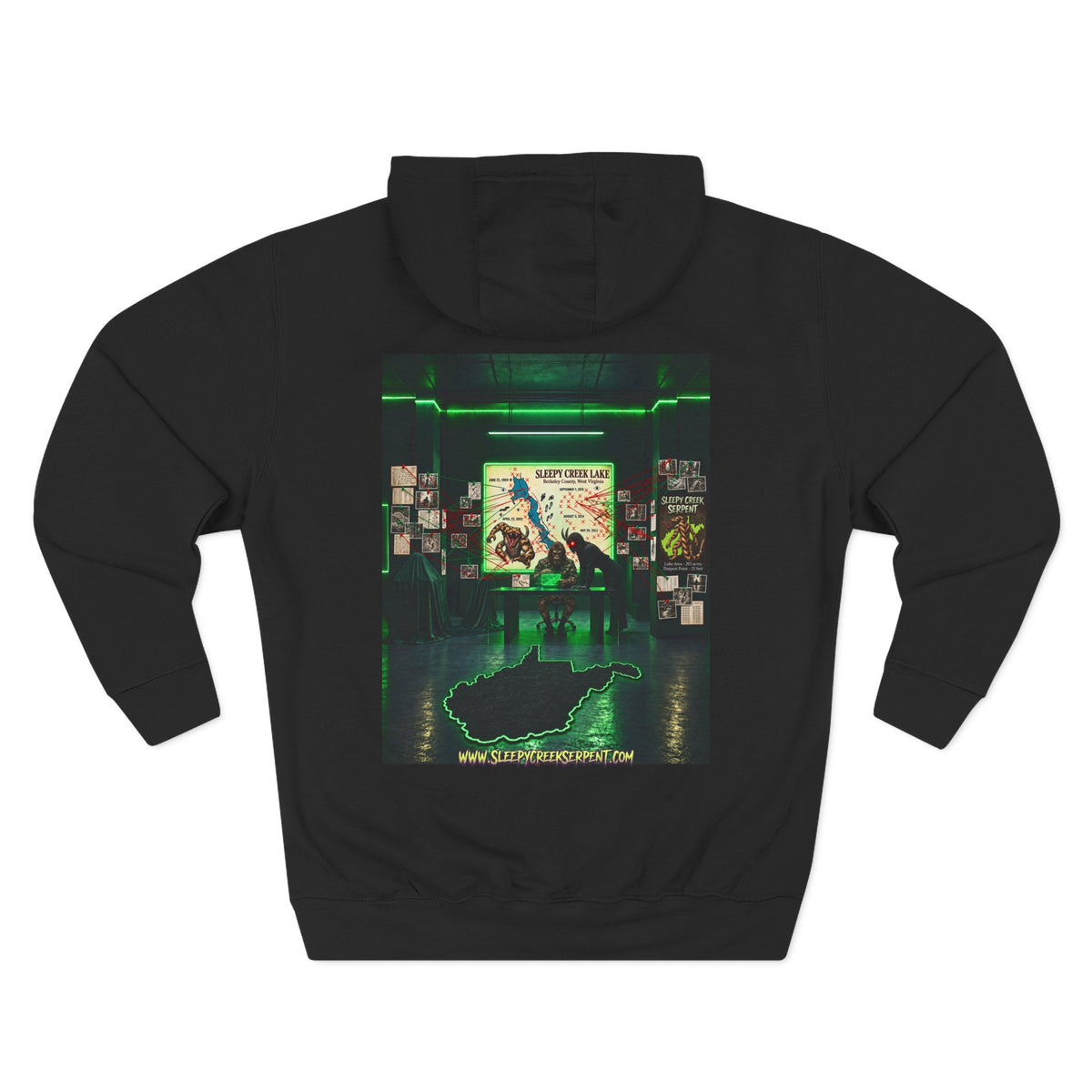 BEING HUNTED... SLEEPY CREEK SERPENT  Three-Panel Fleece Hoodie