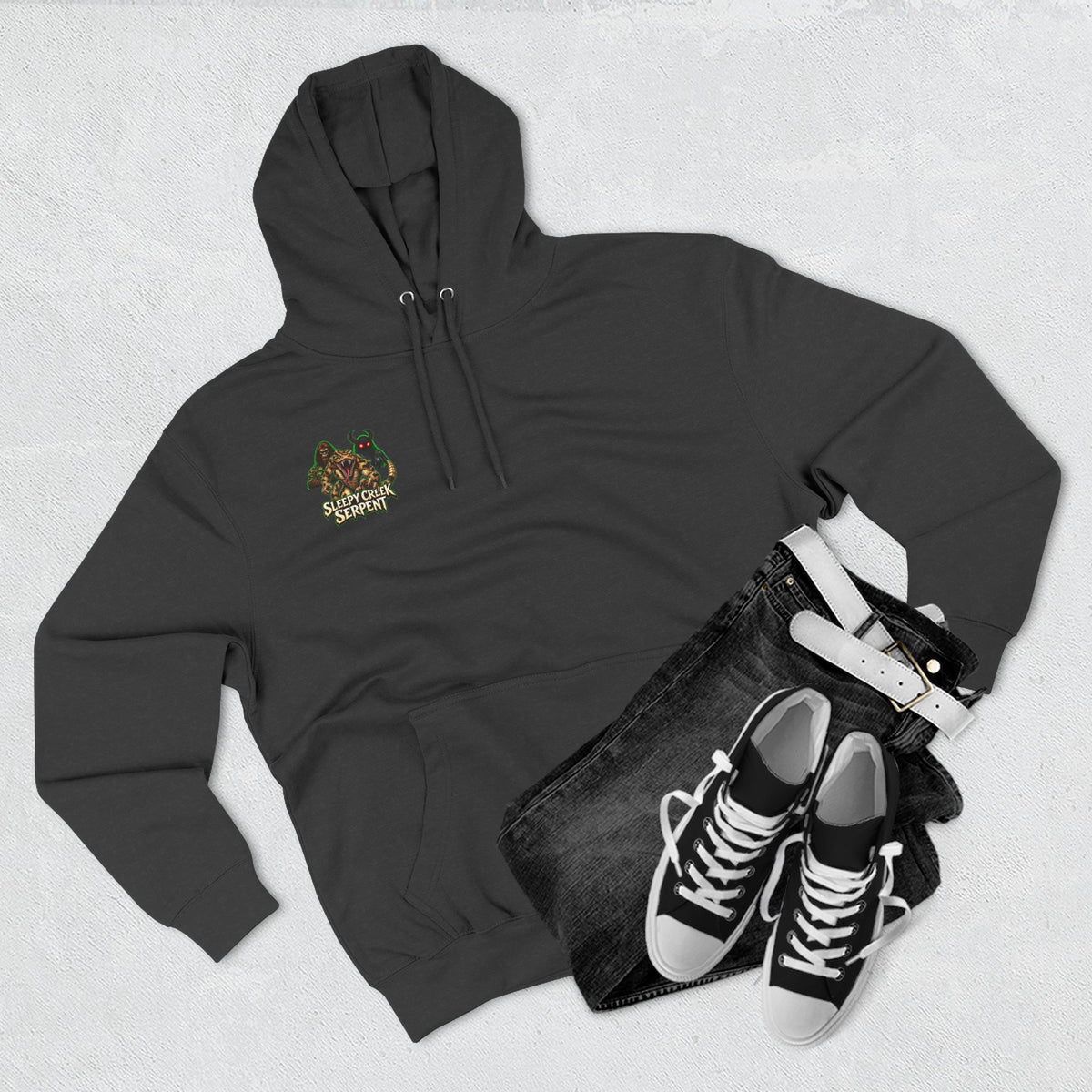 BEING HUNTED... SLEEPY CREEK SERPENT  Three-Panel Fleece Hoodie