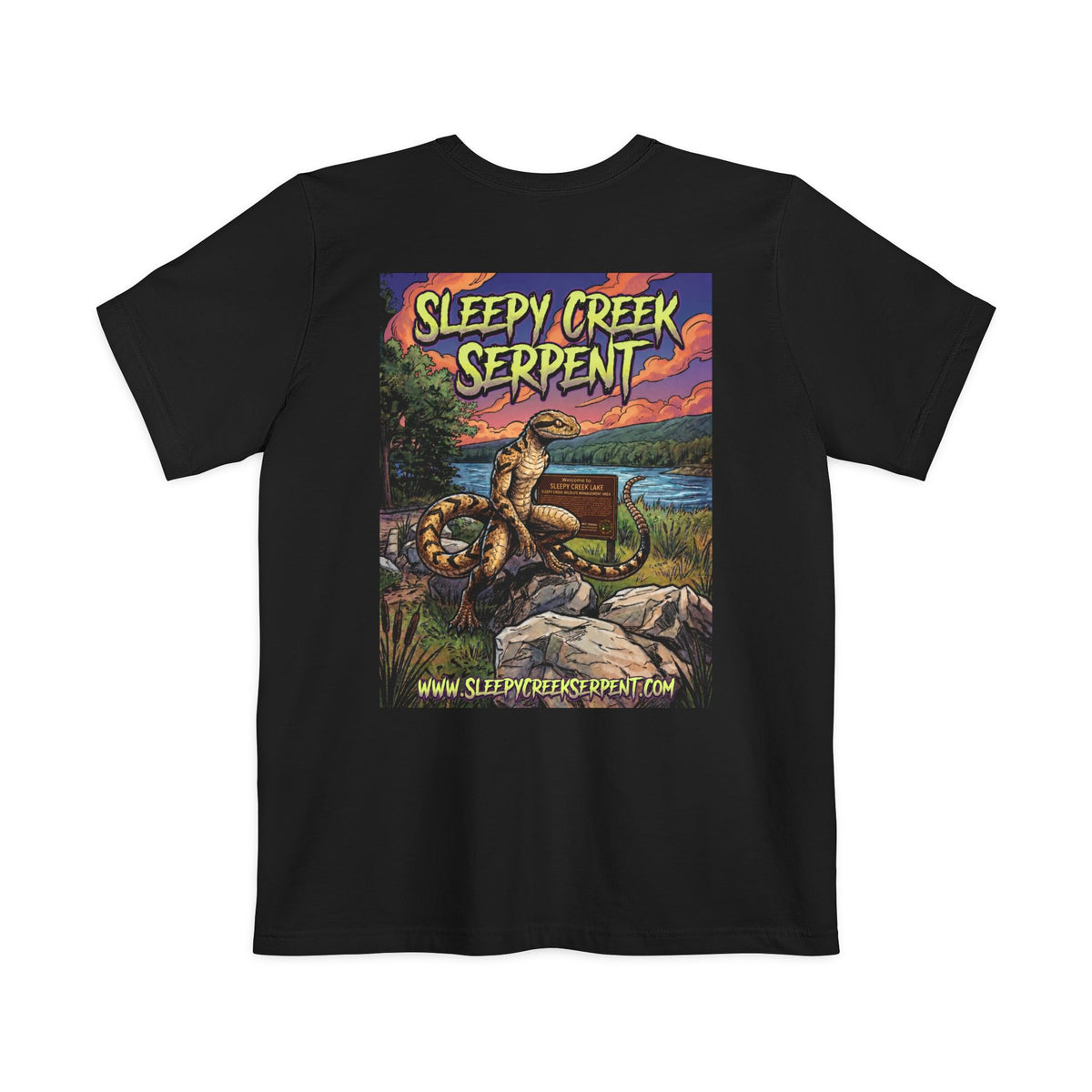SLEEPY CREEK SERPENT LAKE SIGN  Pocket T-shirt