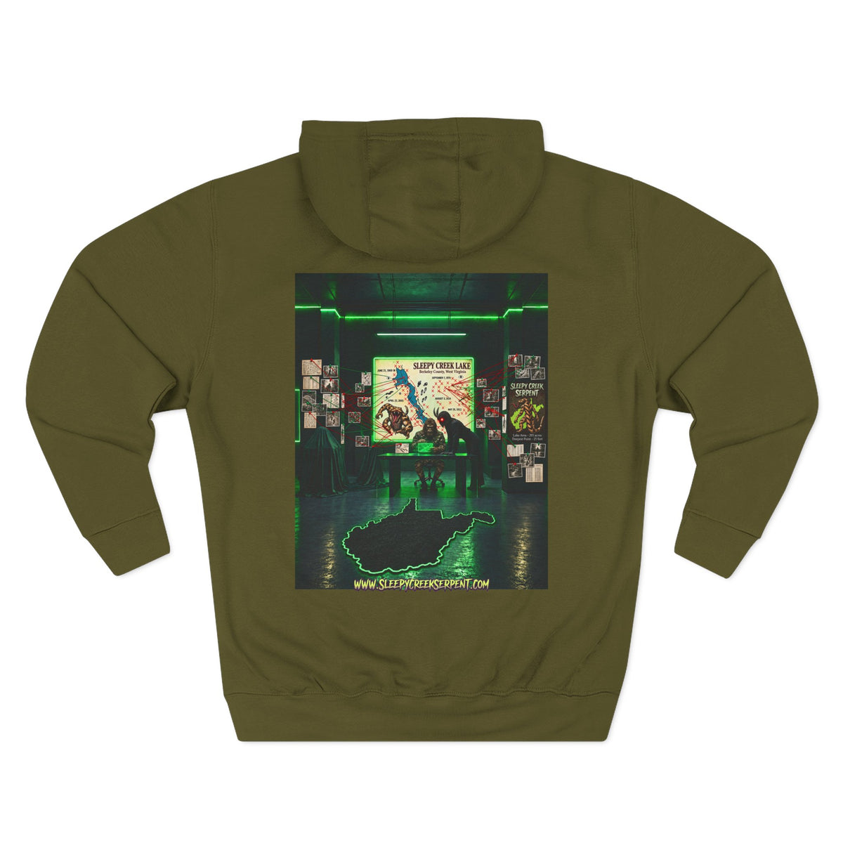 BEING HUNTED... SLEEPY CREEK SERPENT  Three-Panel Fleece Hoodie