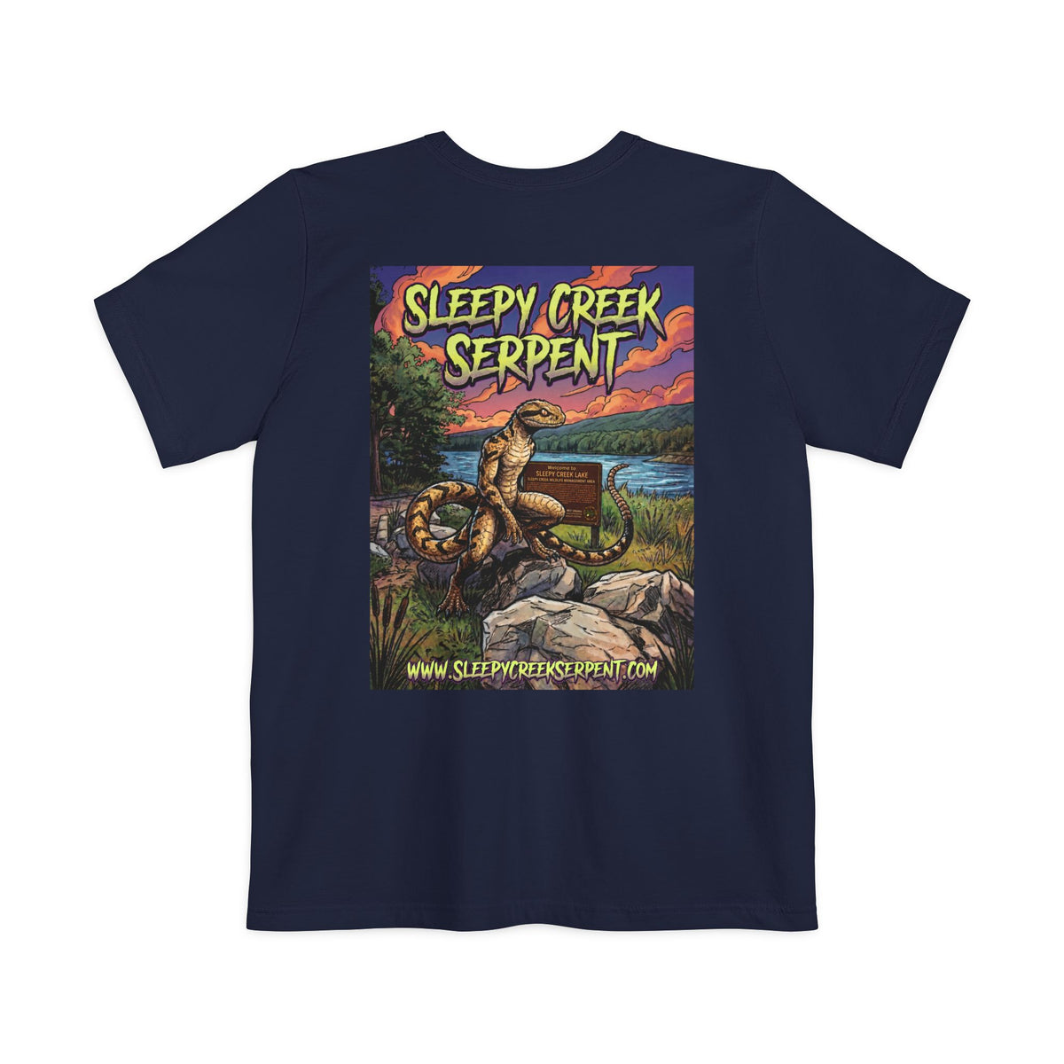 SLEEPY CREEK SERPENT LAKE SIGN  Pocket T-shirt