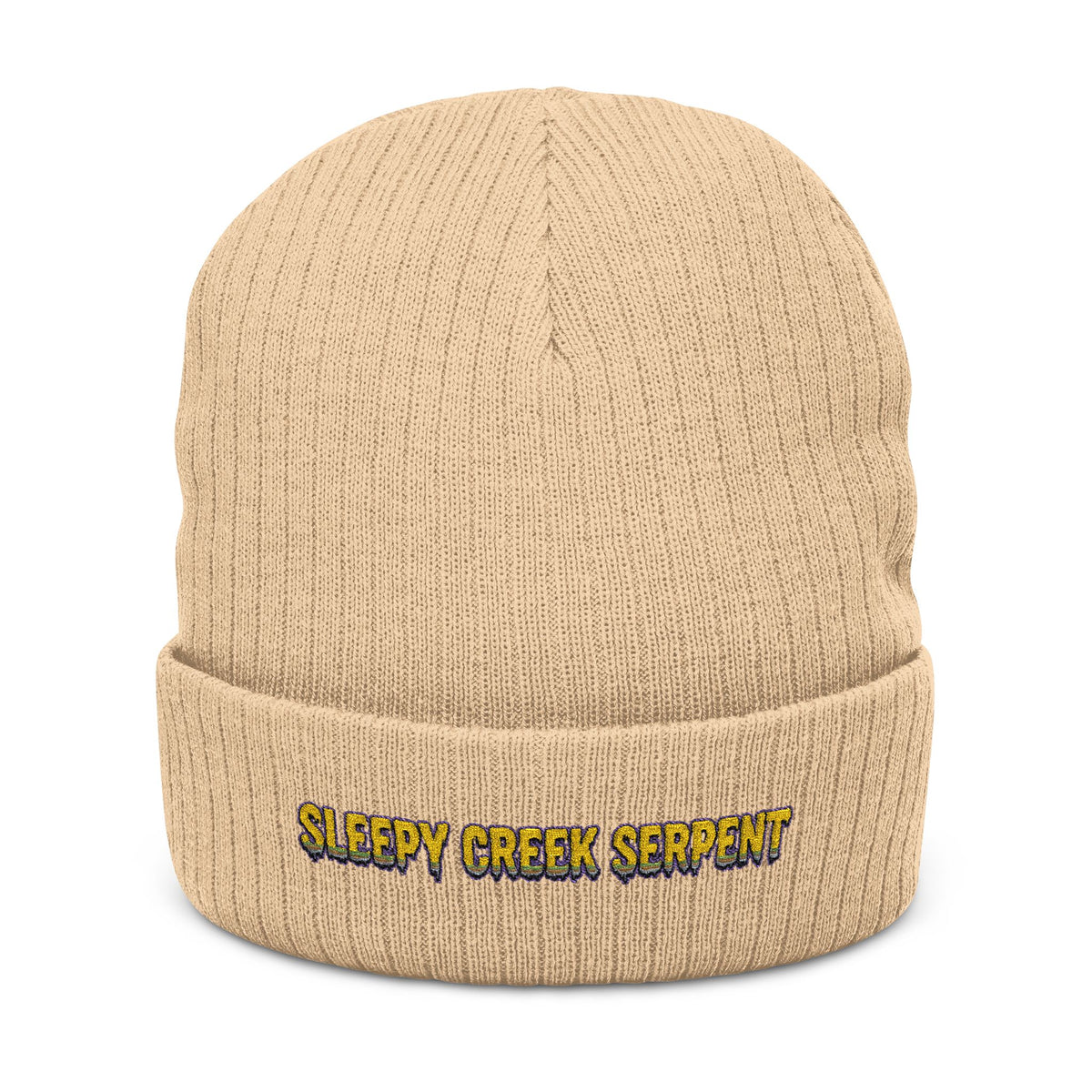 SLEEPY CREEK SERPENT LETTERING Ribbed Knit Beanie (Embroidery)