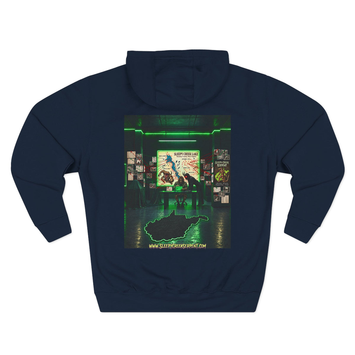 BEING HUNTED... SLEEPY CREEK SERPENT  Three-Panel Fleece Hoodie