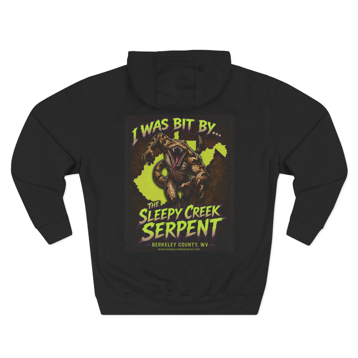 I Was Bit By.... SLEEPY CREEK SERPENT WV Three-Panel Fleece Hoodie