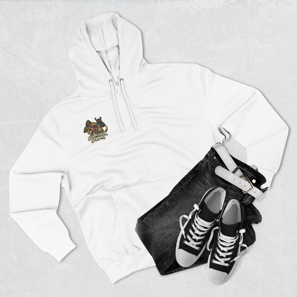 BEING HUNTED... SLEEPY CREEK SERPENT  Three-Panel Fleece Hoodie