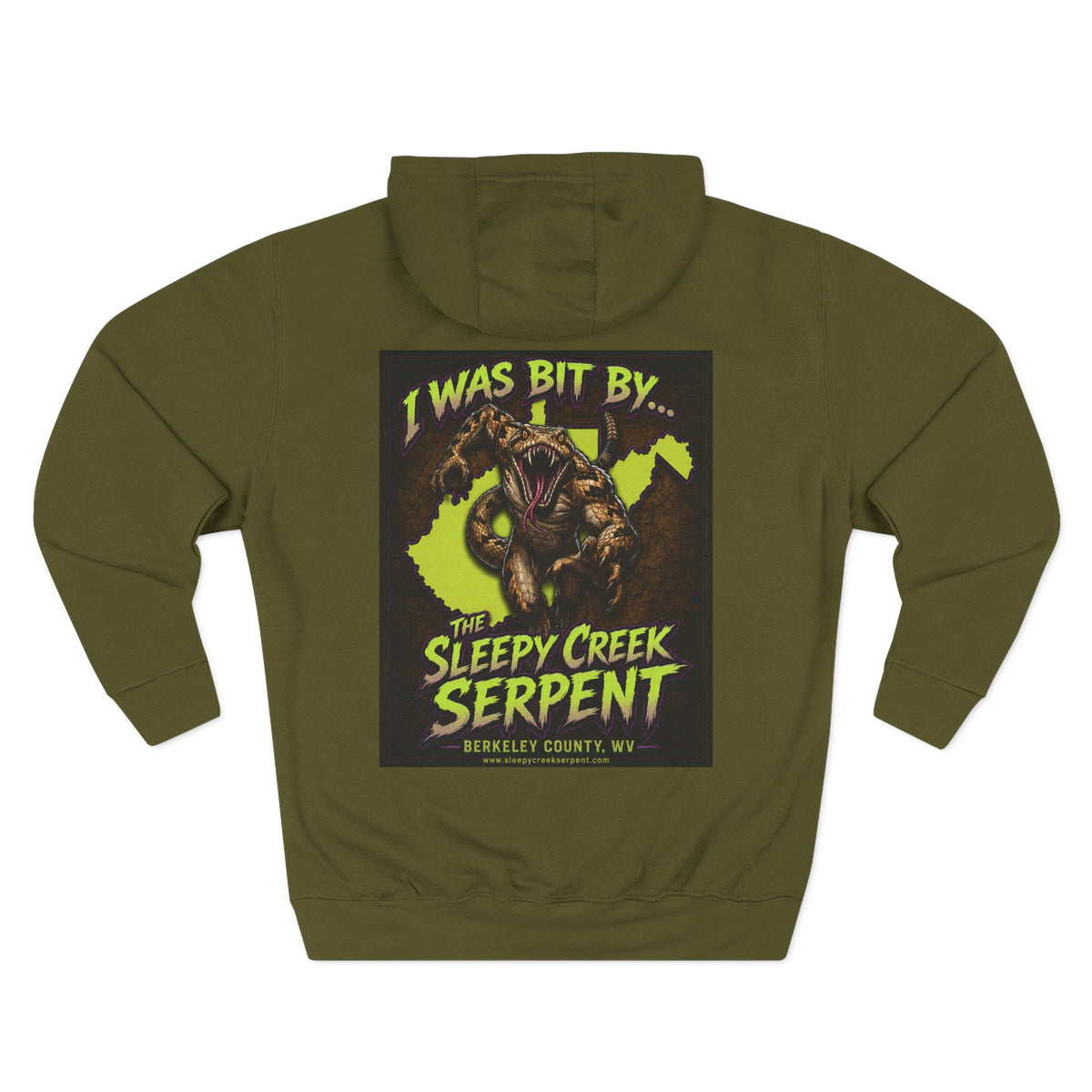I Was Bit By.... SLEEPY CREEK SERPENT WV Three-Panel Fleece Hoodie