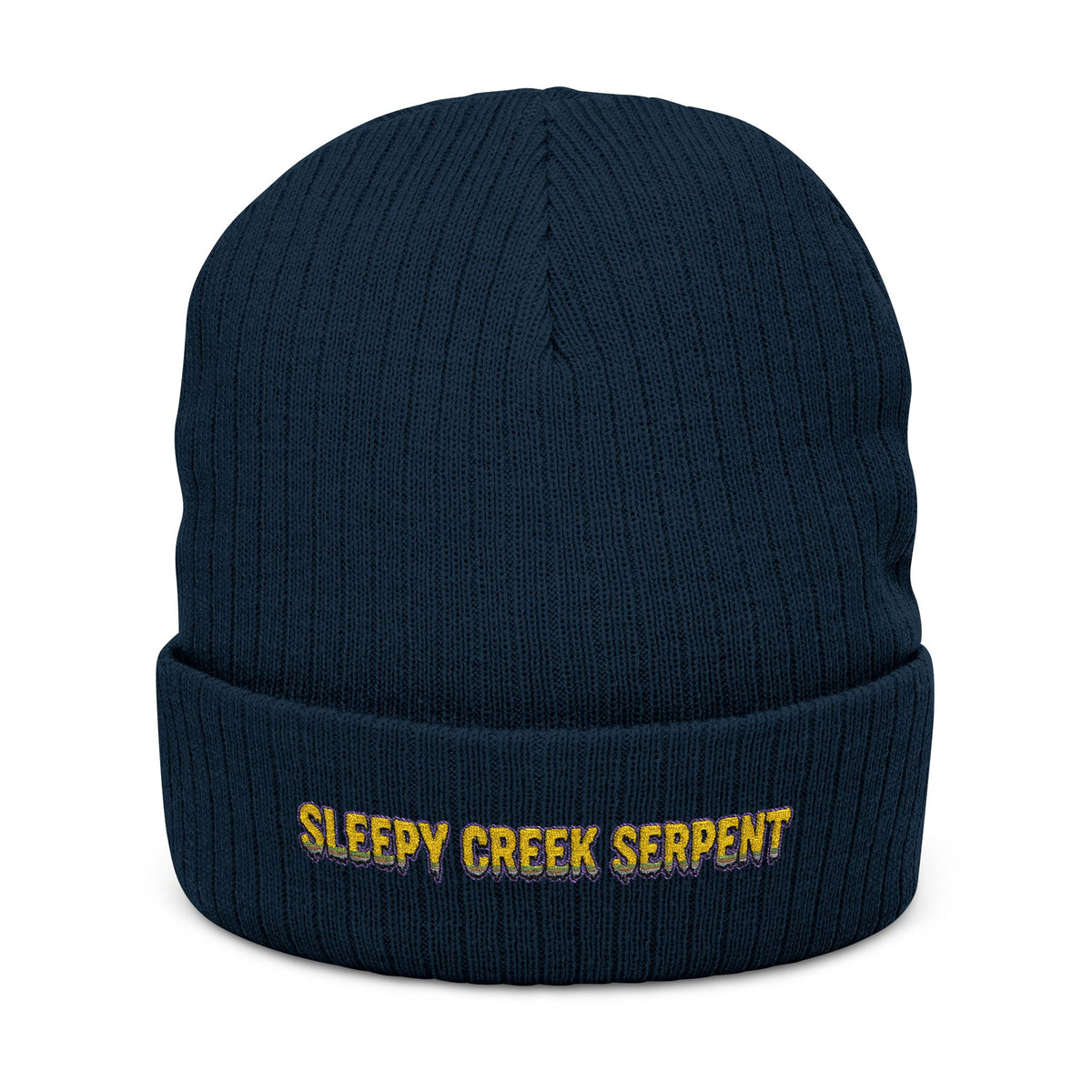 SLEEPY CREEK SERPENT LETTERING Ribbed Knit Beanie (Embroidery)