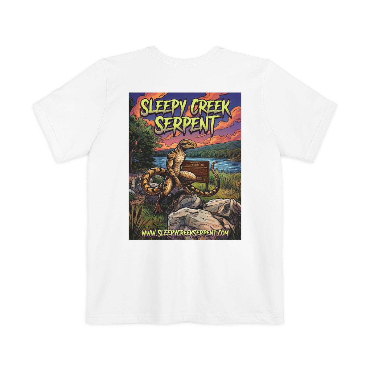 SLEEPY CREEK SERPENT LAKE SIGN  Pocket T-shirt