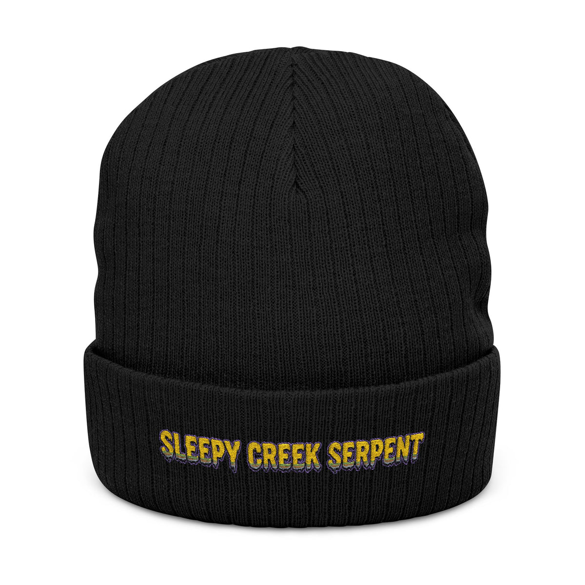 SLEEPY CREEK SERPENT LETTERING Ribbed Knit Beanie (Embroidery)