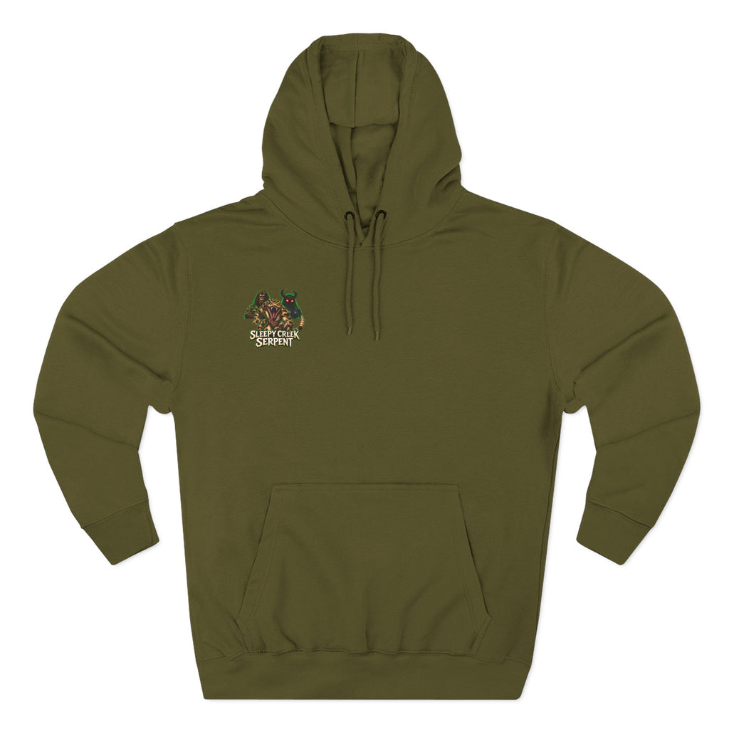 BEING HUNTED... SLEEPY CREEK SERPENT  Three-Panel Fleece Hoodie
