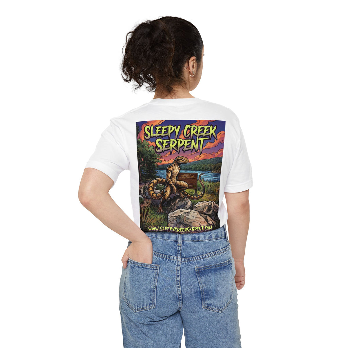 SLEEPY CREEK SERPENT LAKE SIGN  Pocket T-shirt