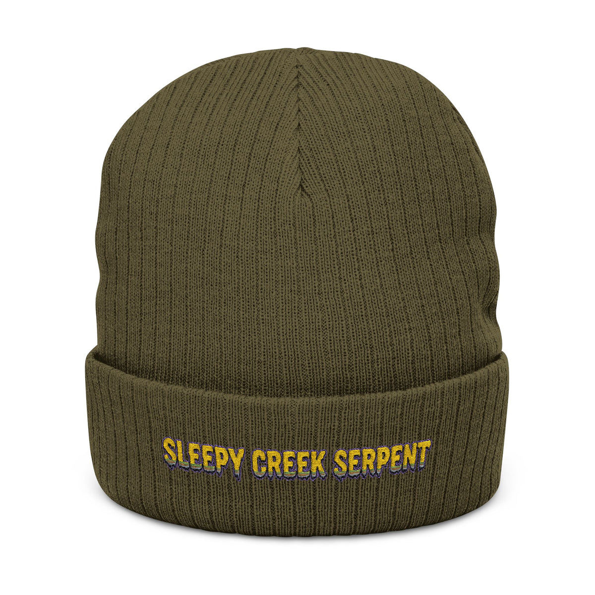 SLEEPY CREEK SERPENT LETTERING Ribbed Knit Beanie (Embroidery)