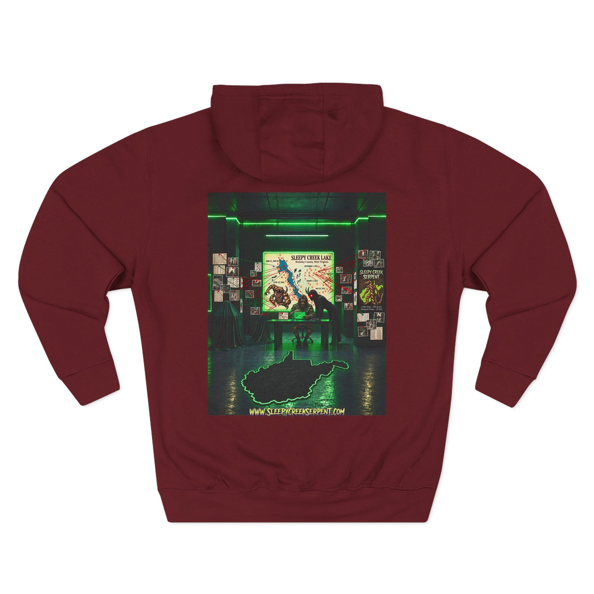 BEING HUNTED... SLEEPY CREEK SERPENT  Three-Panel Fleece Hoodie